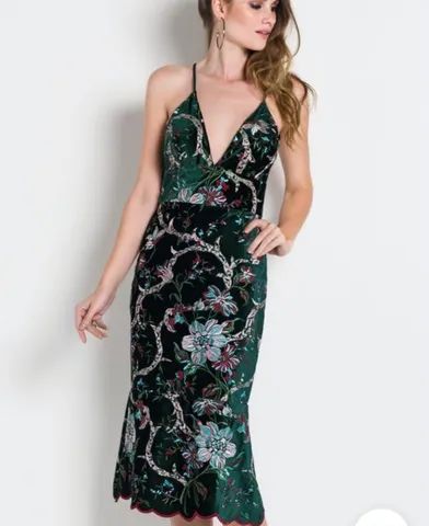 Vestido Colcci Midi Veludo Bordado