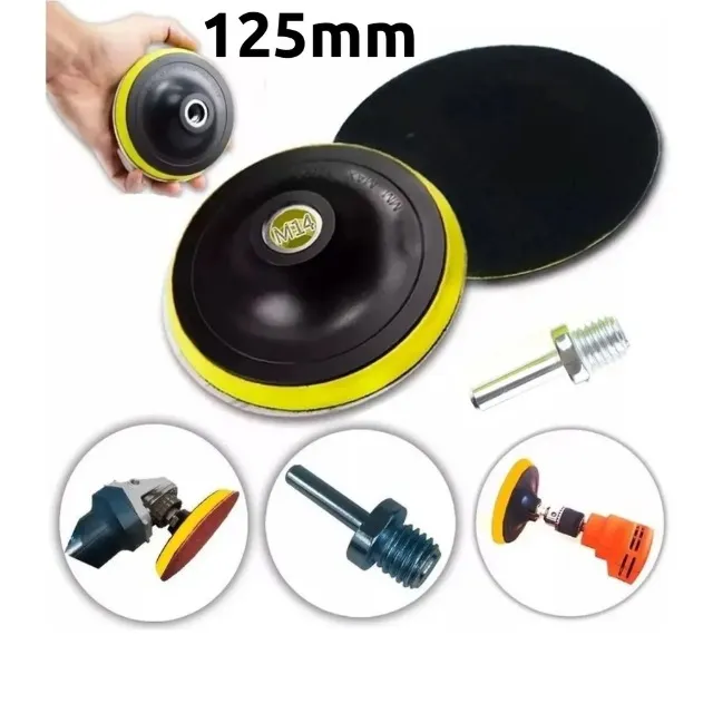 Base Disco de Lixa com Velcro 125mm pra Furadeira e Esmerilhadeira + 6 Lixas com Velcro