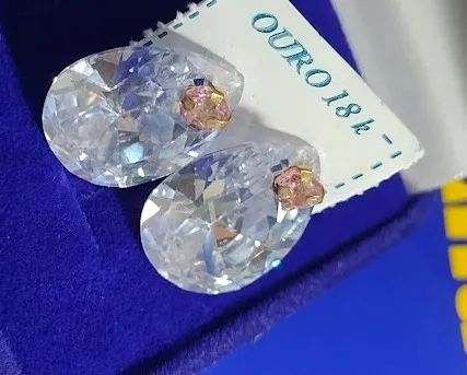 Brinco Ouro 18 Kilates Gota Zircônia 20 x 13 mm Ouro 18 Kilates 8 Gramas  - Foto 6