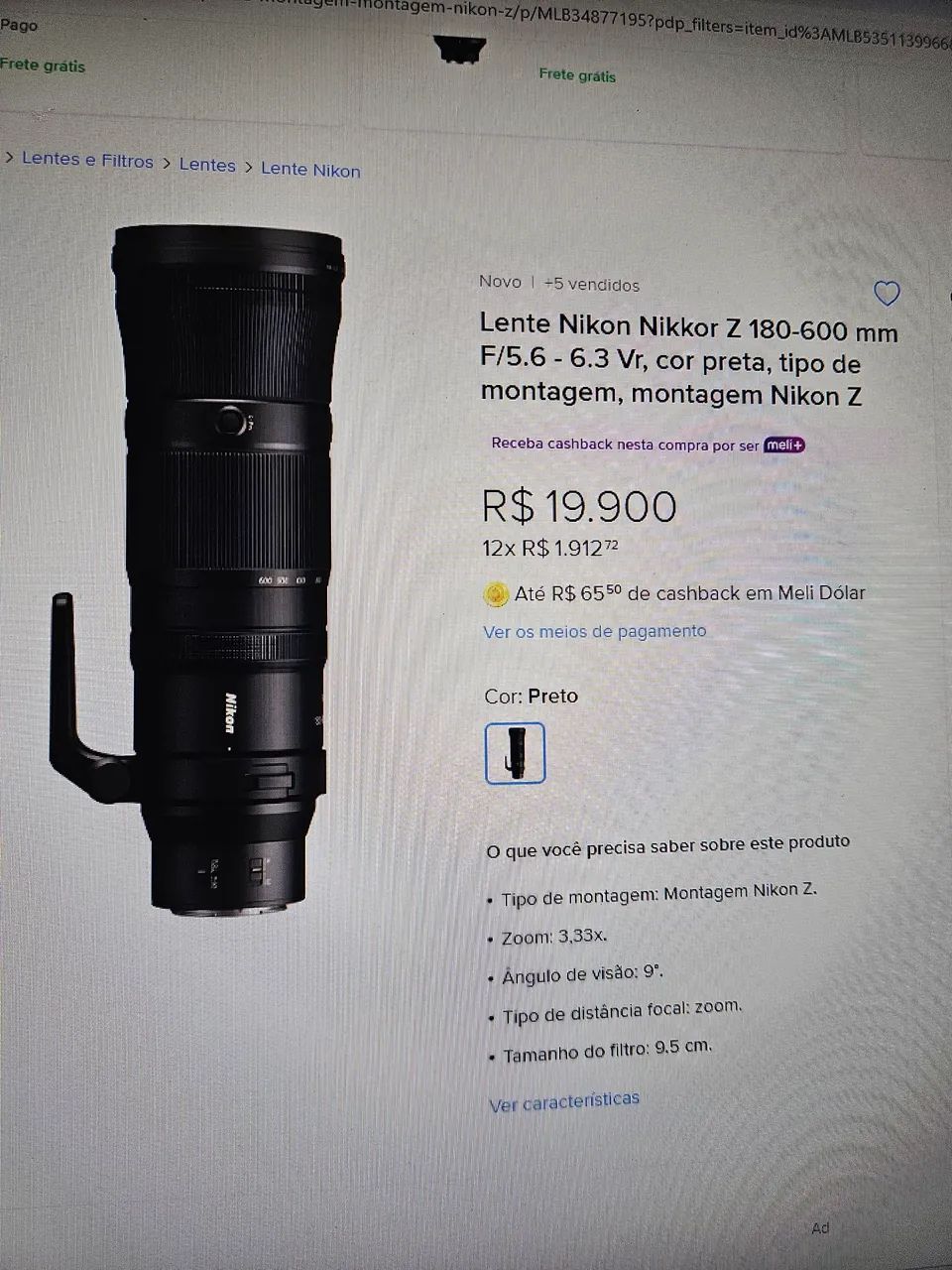 Nikon Z 180-600mm F 5.6-6.3 VR Full Frame (usada 3x) - Foto 2