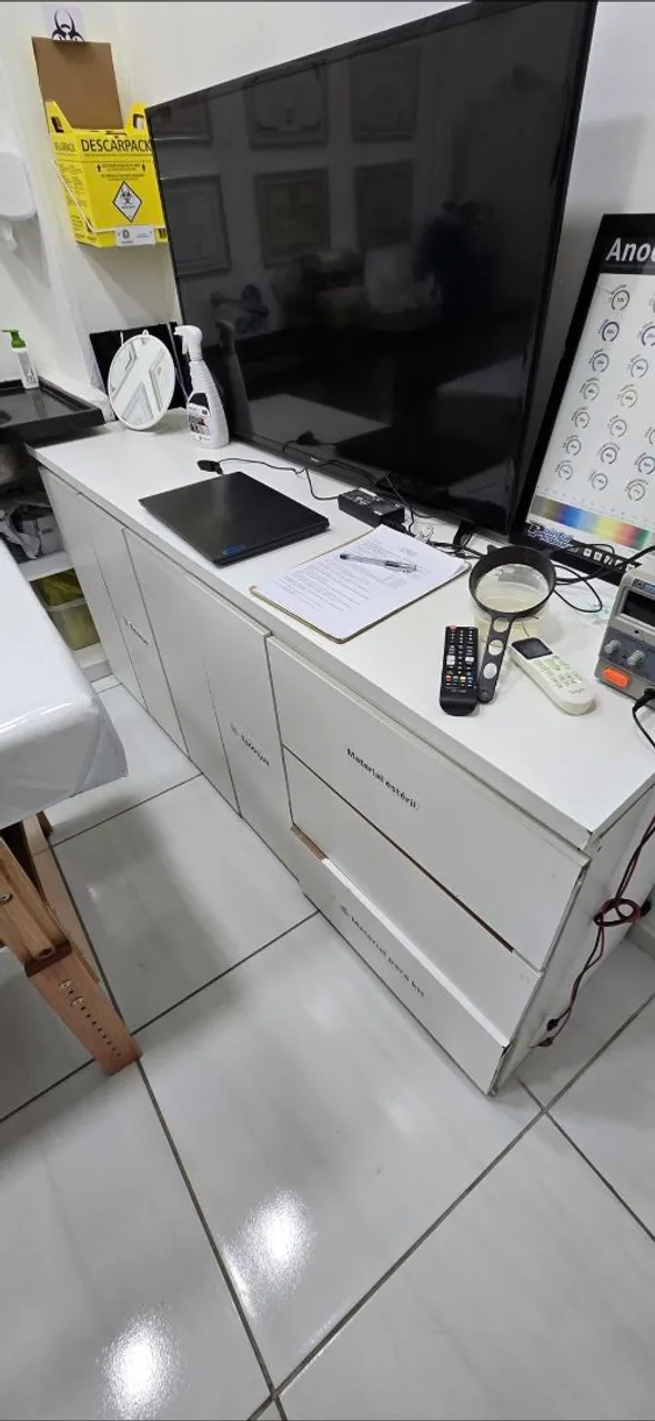 Balcão Organizador Branco com Gavetas