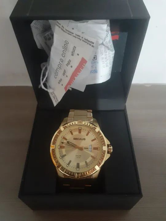 Relógio Seculus Masculino Dourado - Foto 2