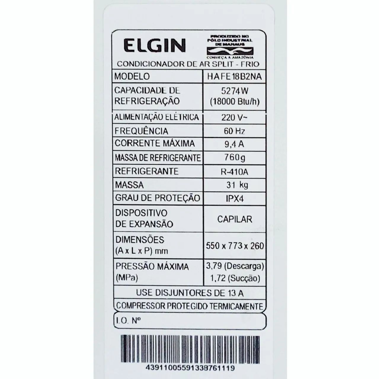 Condensadora Elgin para Split 18000 BTUs. Modelo HAFE18B2NA Frio Eco Logic 220V. - Foto 2