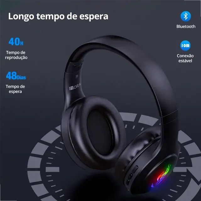 Fone De Ouvido Sem Fio Bluetooth Led Headset Gamer Preto - Foto 4