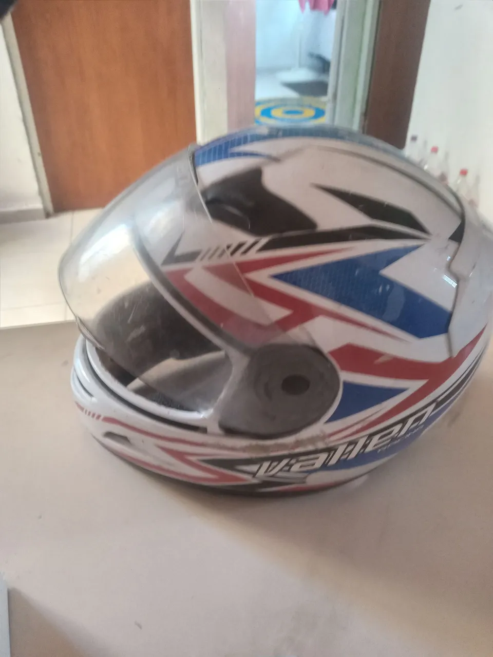 Capacete Moto Branco/Azul/Vermelho