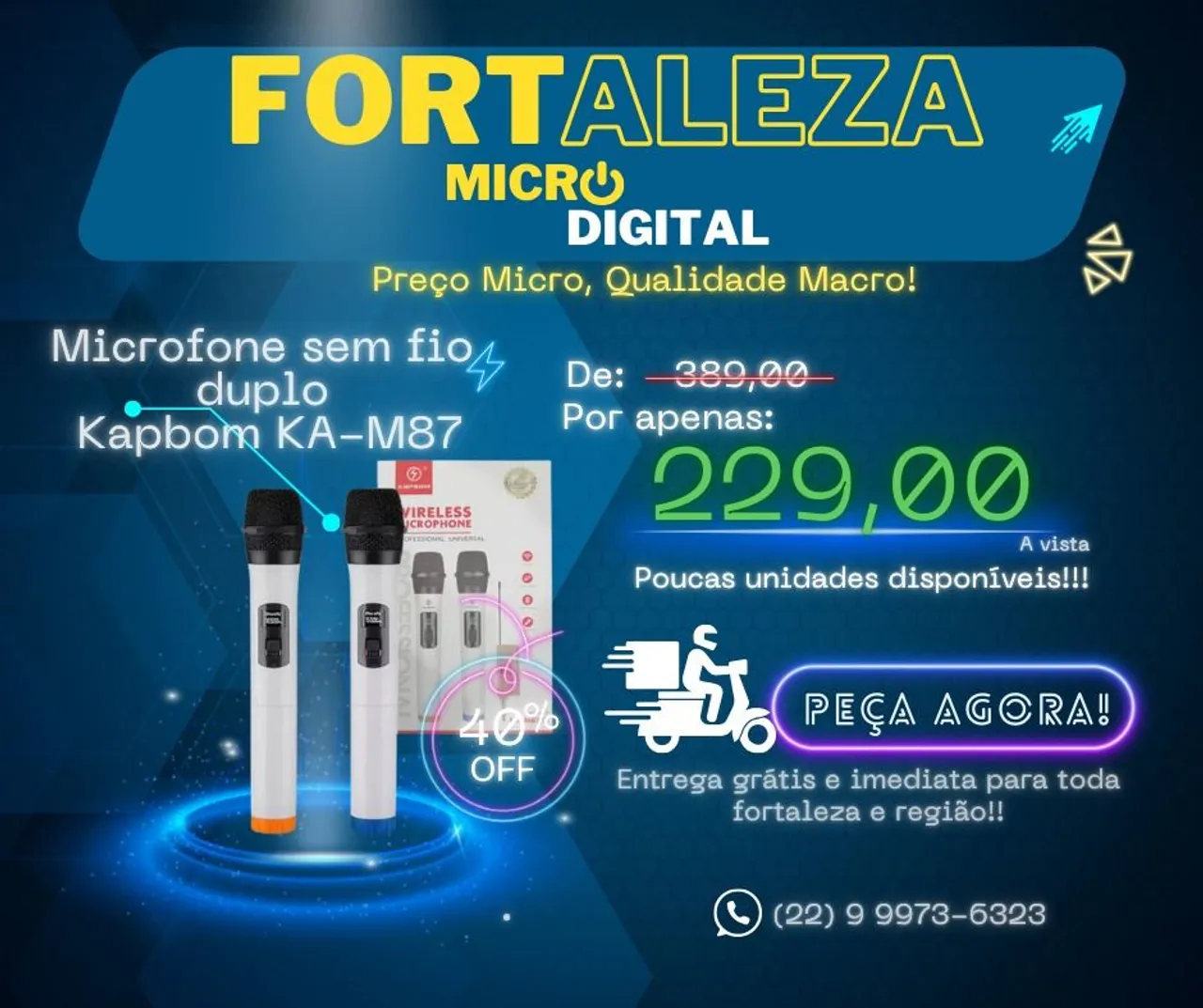 Microfone Sem fio Duplo Kapbom