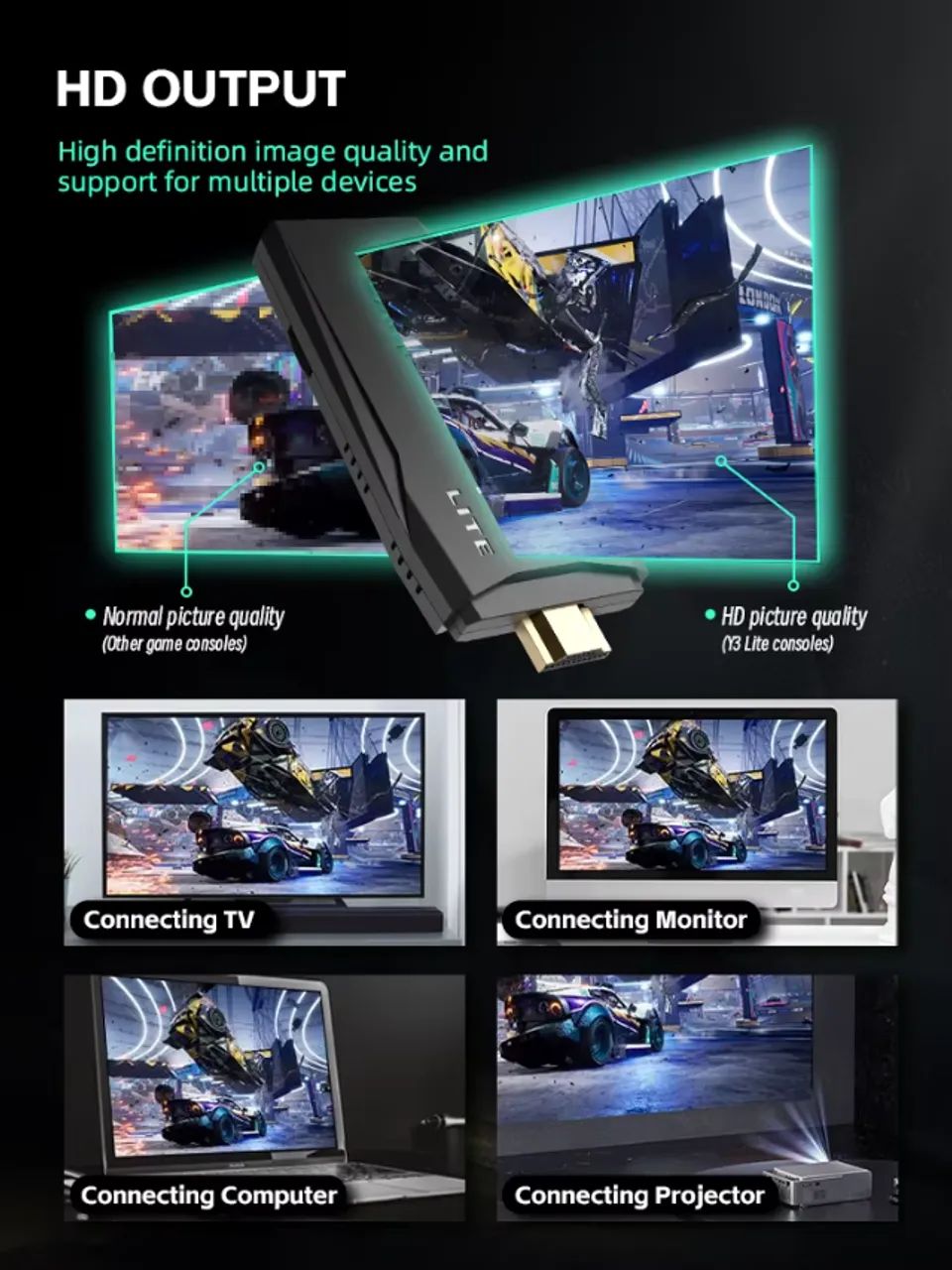 DATA FROG Y3 Arcade Fighter Console HDMI Controles Sem Fio e