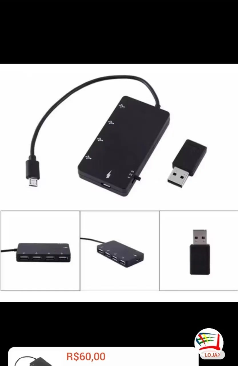 Cabo OTG 4 portas USB adaptador  - Foto 2