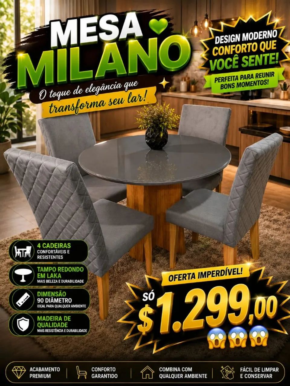 Jogo de mesa com 4 cadeiras 