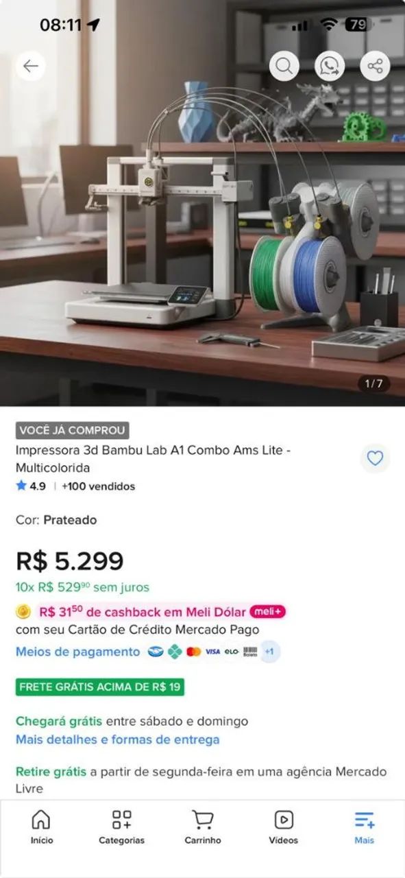 Impressora 3d Bambu Lab A1 Combo Ams Lite - Multicolorida - Foto 2
