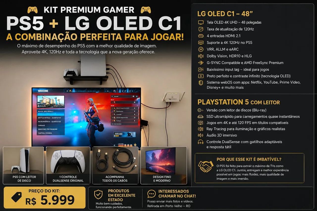 Playstation 5 e TV OLED C1 48 POLEGADAS CONJUNTO GAMER PREMIUM - Foto 2