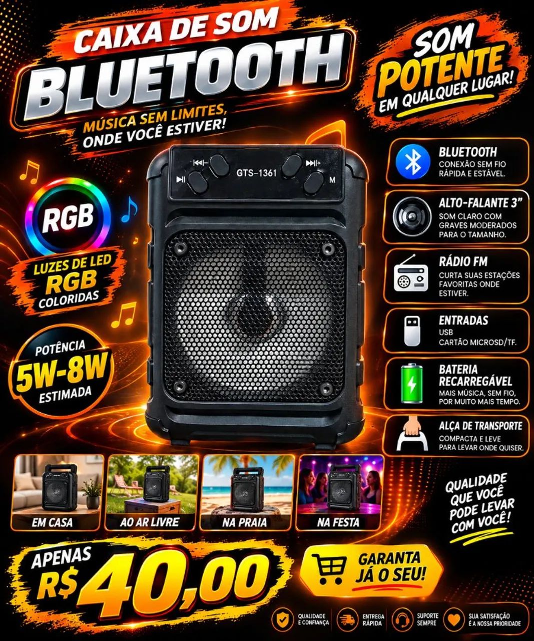 Caixa de som Bluetooth portátil  - Foto 4