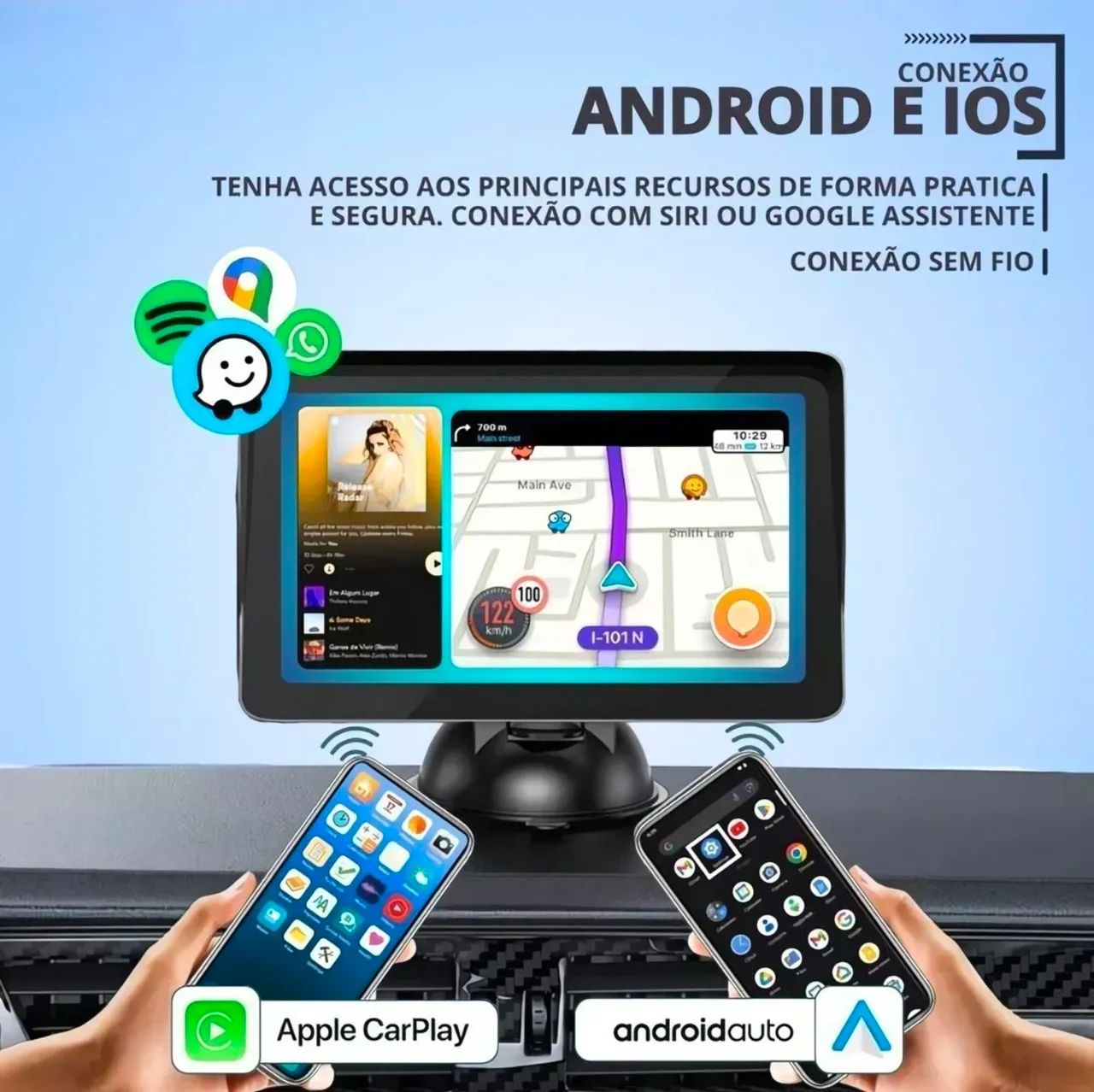 Tela Multimídia Automotiva 7 Polegadas com Android Auto e Apple Car Play sem Fio + Câmera  - Foto 2