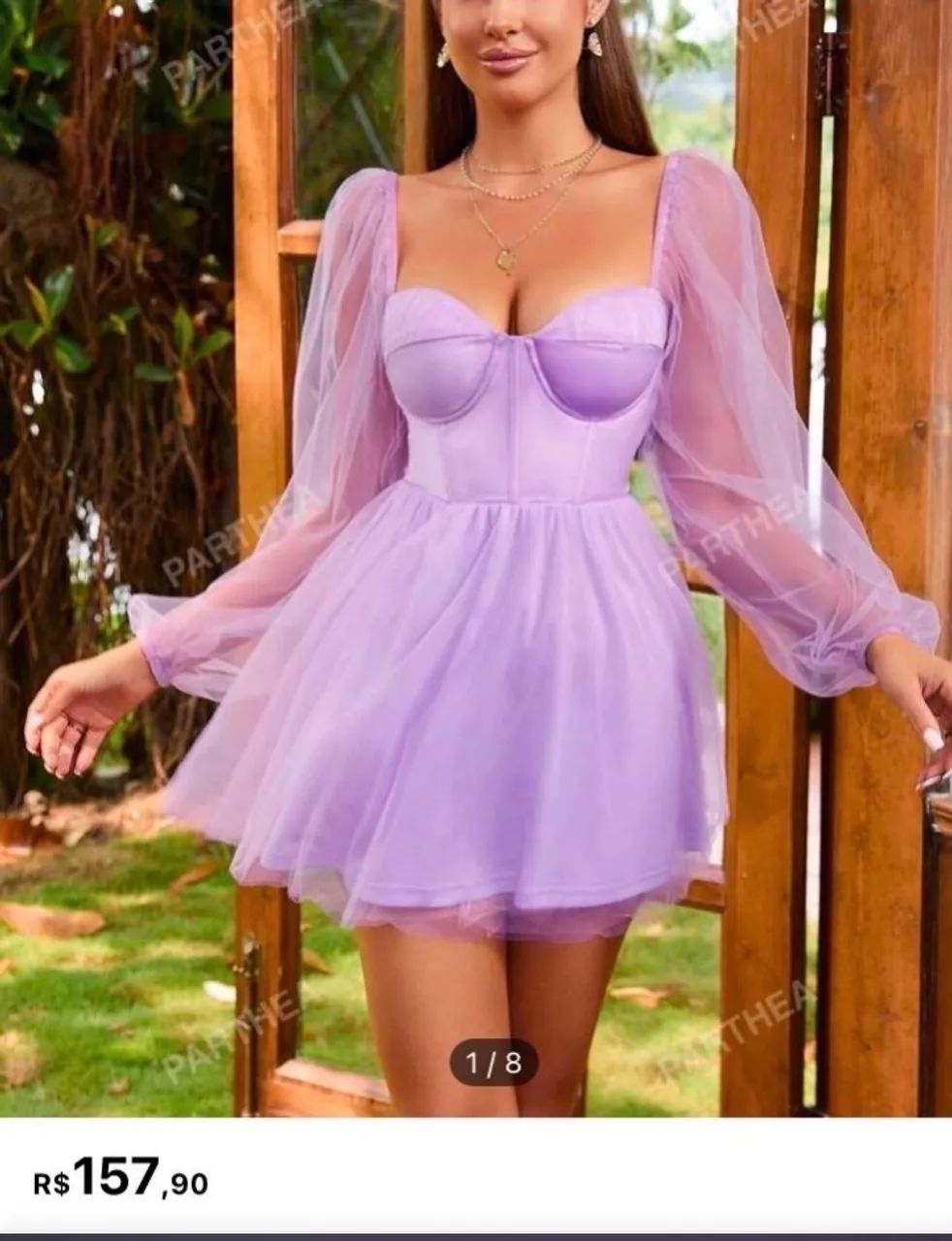 Vestido Lilás curto Manga longa - Foto 2