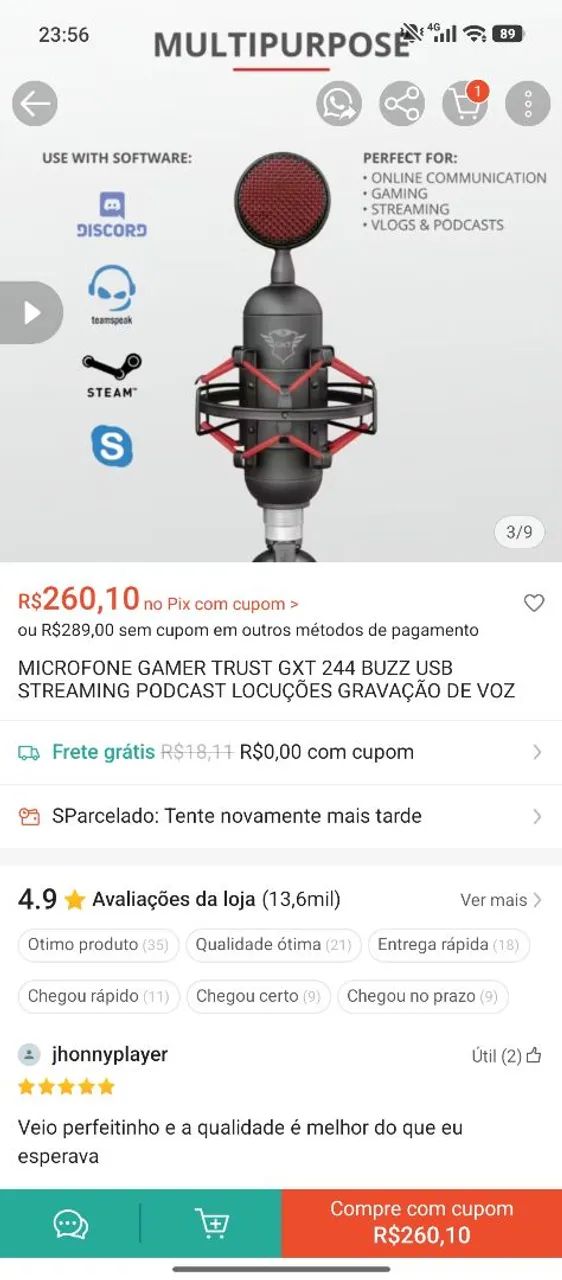 Microfone gamer profissional USB 