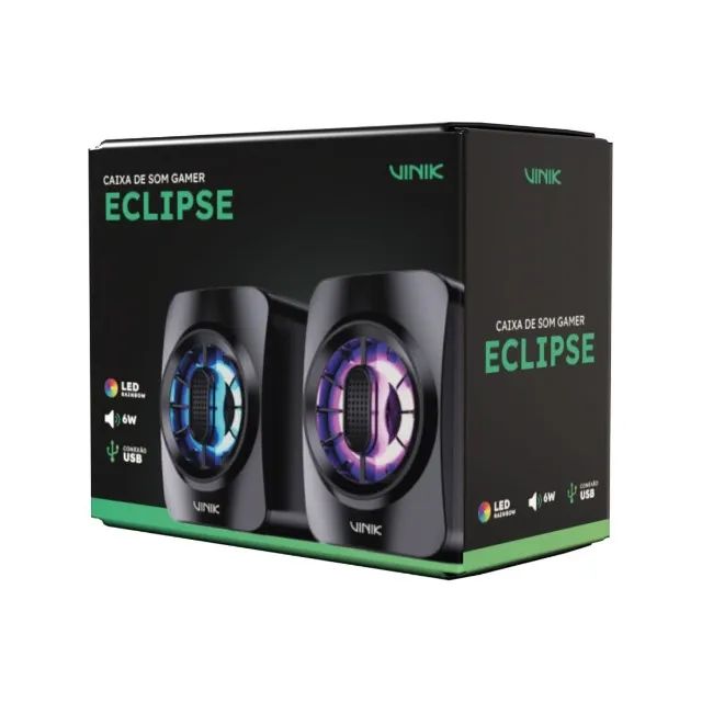 CAIXA DE SOM GAMER VINIK ECLIPSE 6W 2.0 LED RAINBOW - VSPKG6WEC - Foto 5