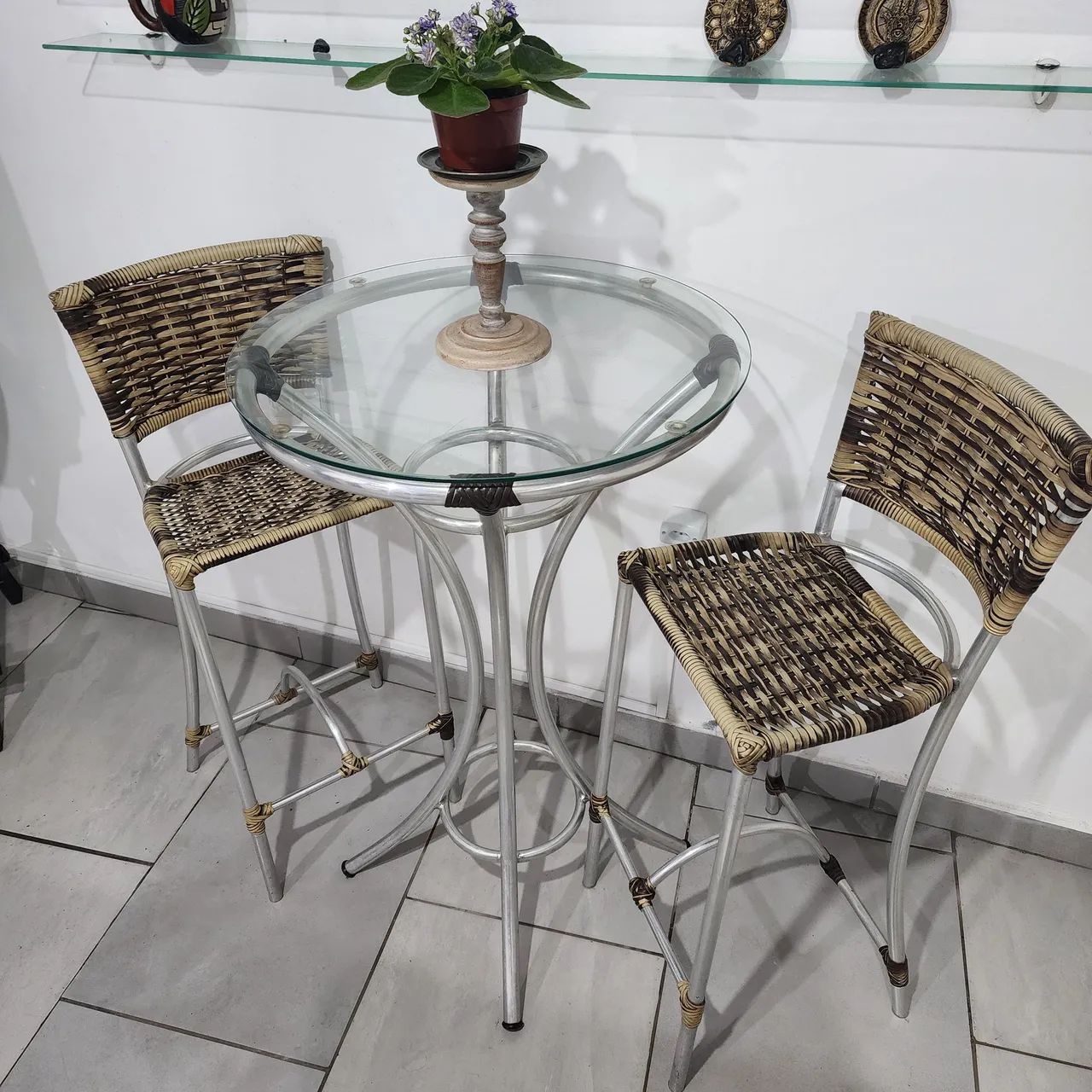 CONJUNTO BISTRÔ c/ MESA DE VIDRO + 2 BANQUETAS