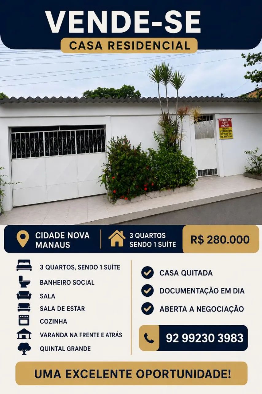 VENDE-SE CASA RESIDENCIAL NA CIDADE NOVA