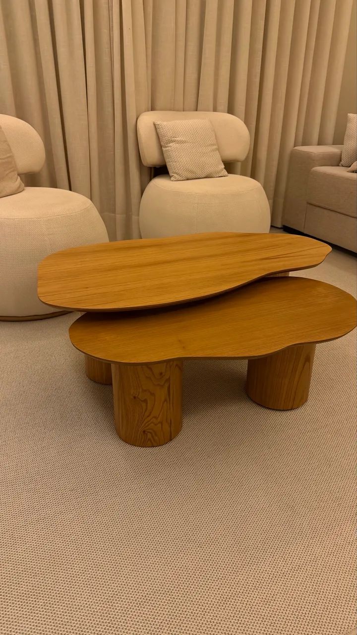 Conjunto Mesa de Centro Orgânica em Madeira - 2 Mesas - Foto 3