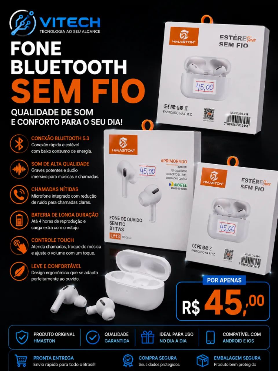 Fone Bluetooth 5.3 H'Maston
