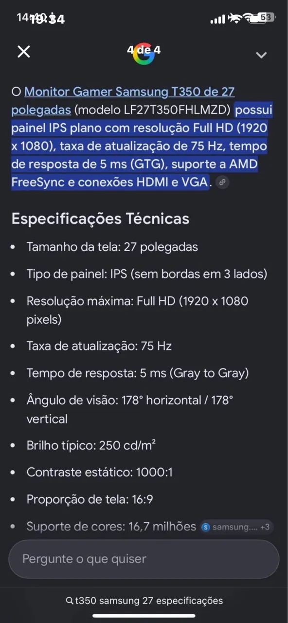 Monitor Samsung t350 27 polegadas
