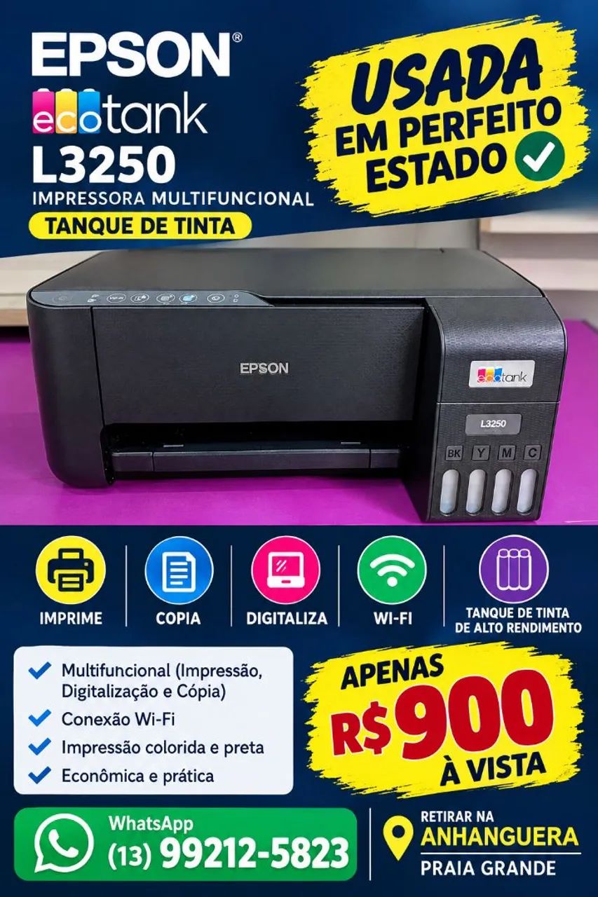 Epson EcoTank L3250 usada, em perfeito estado!