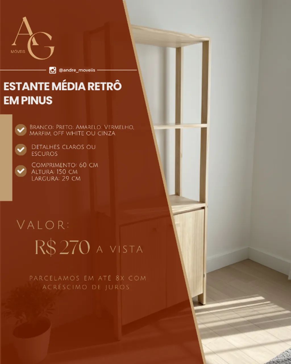 Estante Média Retrô em Pinus65082646098307120