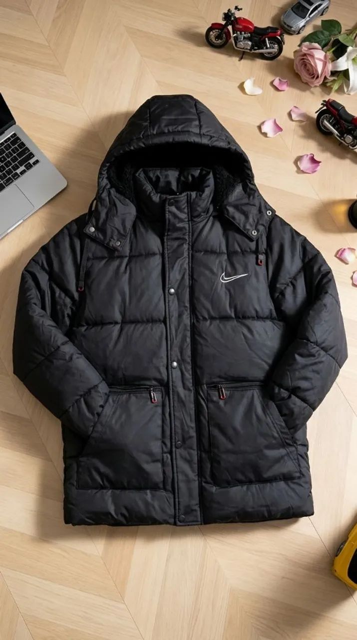Jaqueta Puffer Nike Preta Masculina Com Capuz (Importada) - Foto 3