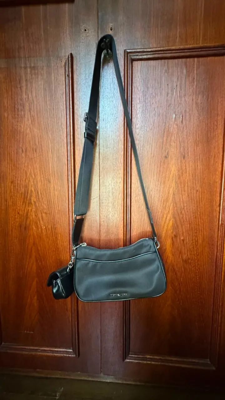 Bolsa Michael Kors Tiracolo Nylon Preta Original com Mini Pouch