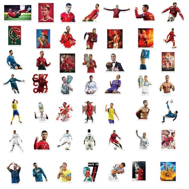 Kit 50 Unidades de Adesivos do Cristiano Ronaldo CR7 - Pcs Peças Autocolantes Futebol - Foto 6