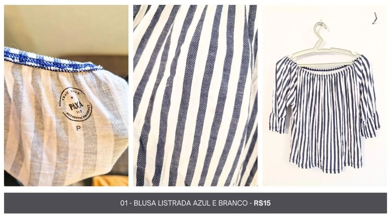 01 - BLUSA LISTRADA AZUL E BRANCO - *R$15*<br>*VESTE P e M*