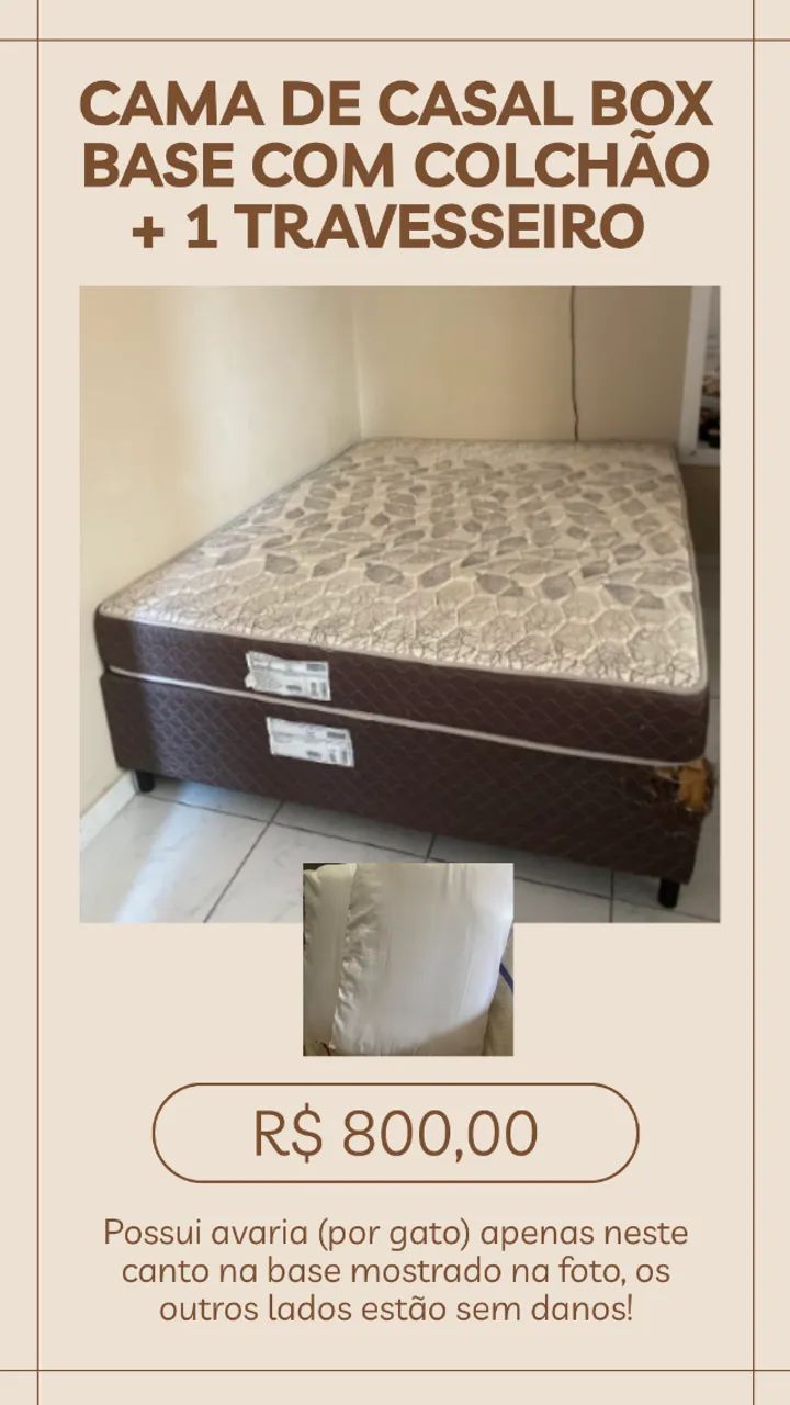 Cama Box de Casal com Colchão + 1 travesseiro  