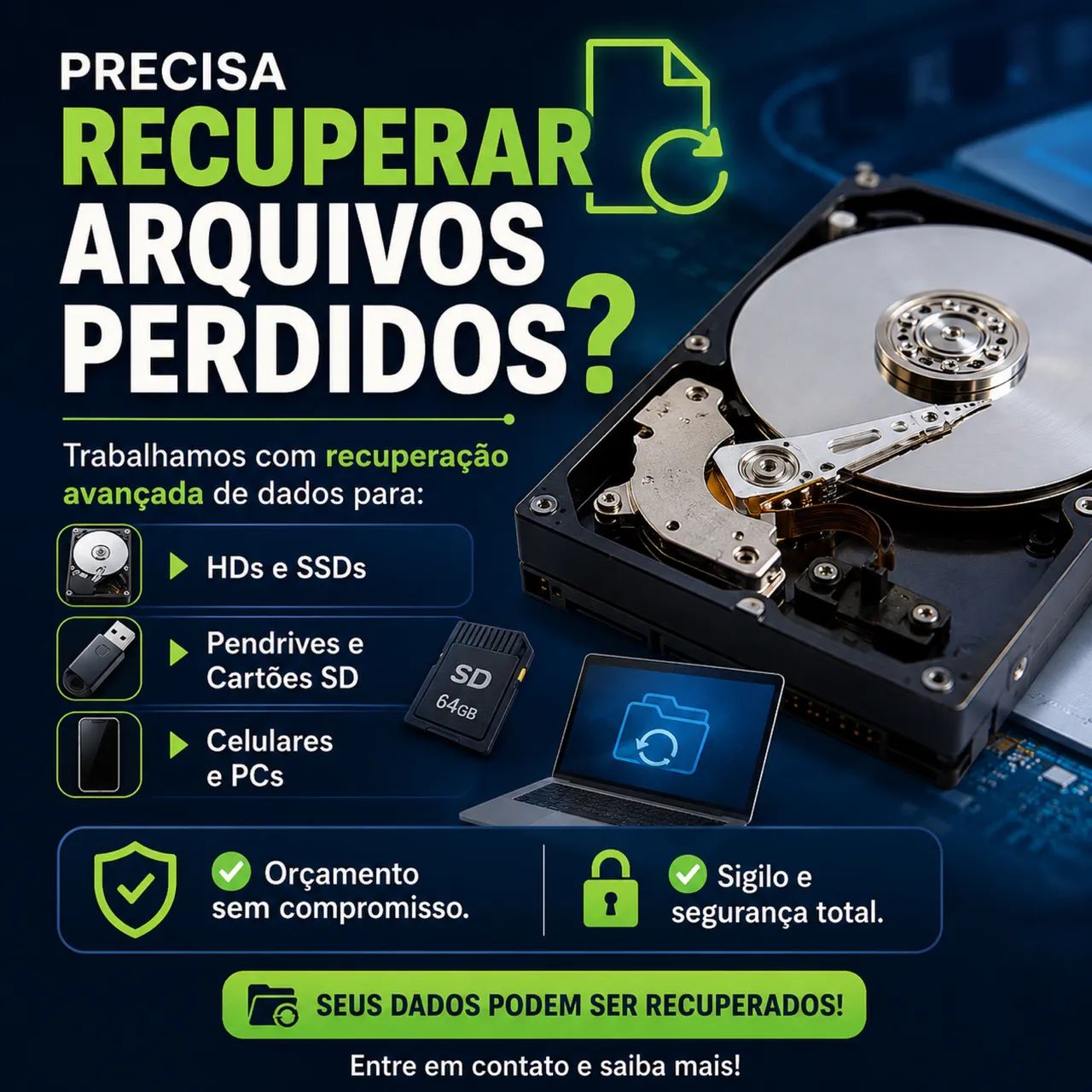 Recuperação de dados perdidos hds PEN Drives 