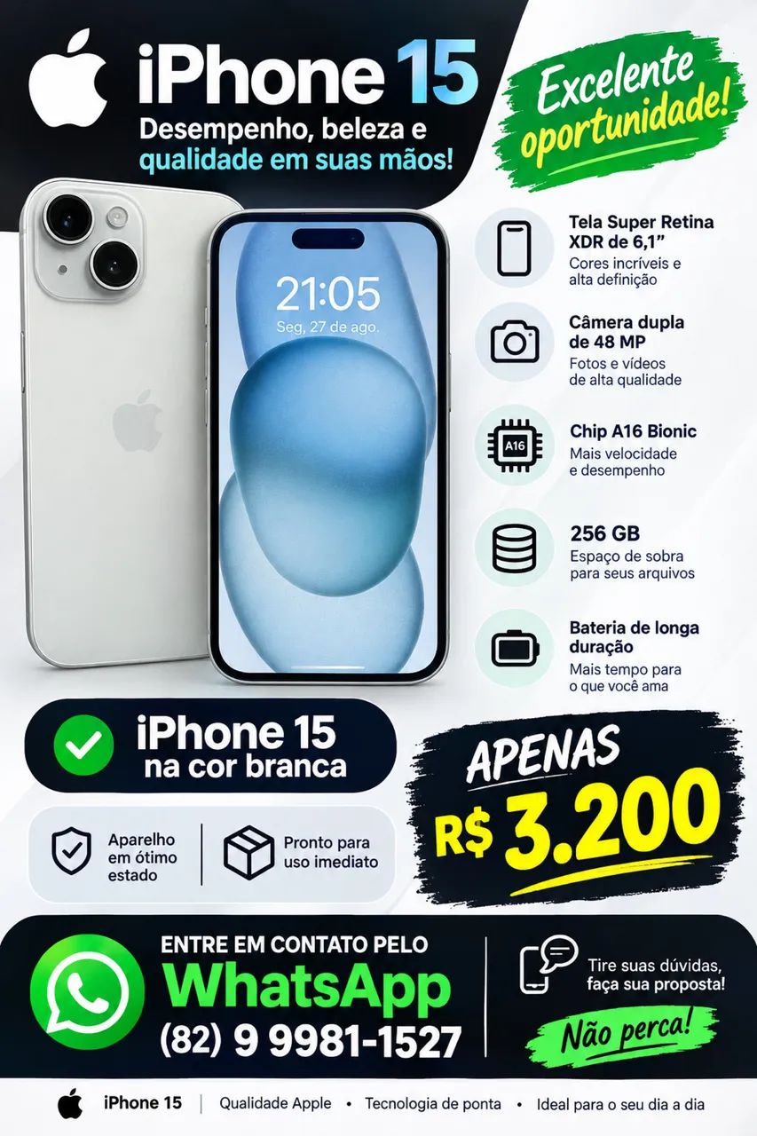 iPhone 15 256GB Branco