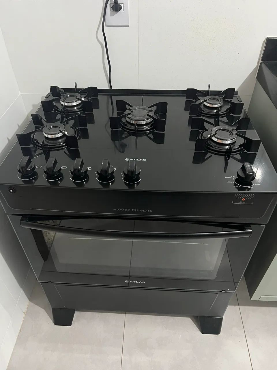 Fogão a Gás de Piso 5 Bocas Atlas Mônaco Top Glass Mesa de Vidro Preto - Foto 4