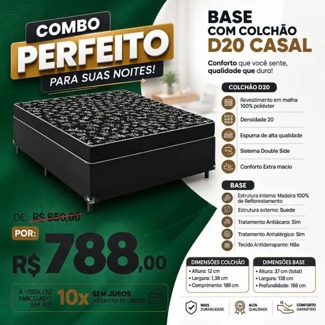 Conjunto Base com Colchão D20 Casal