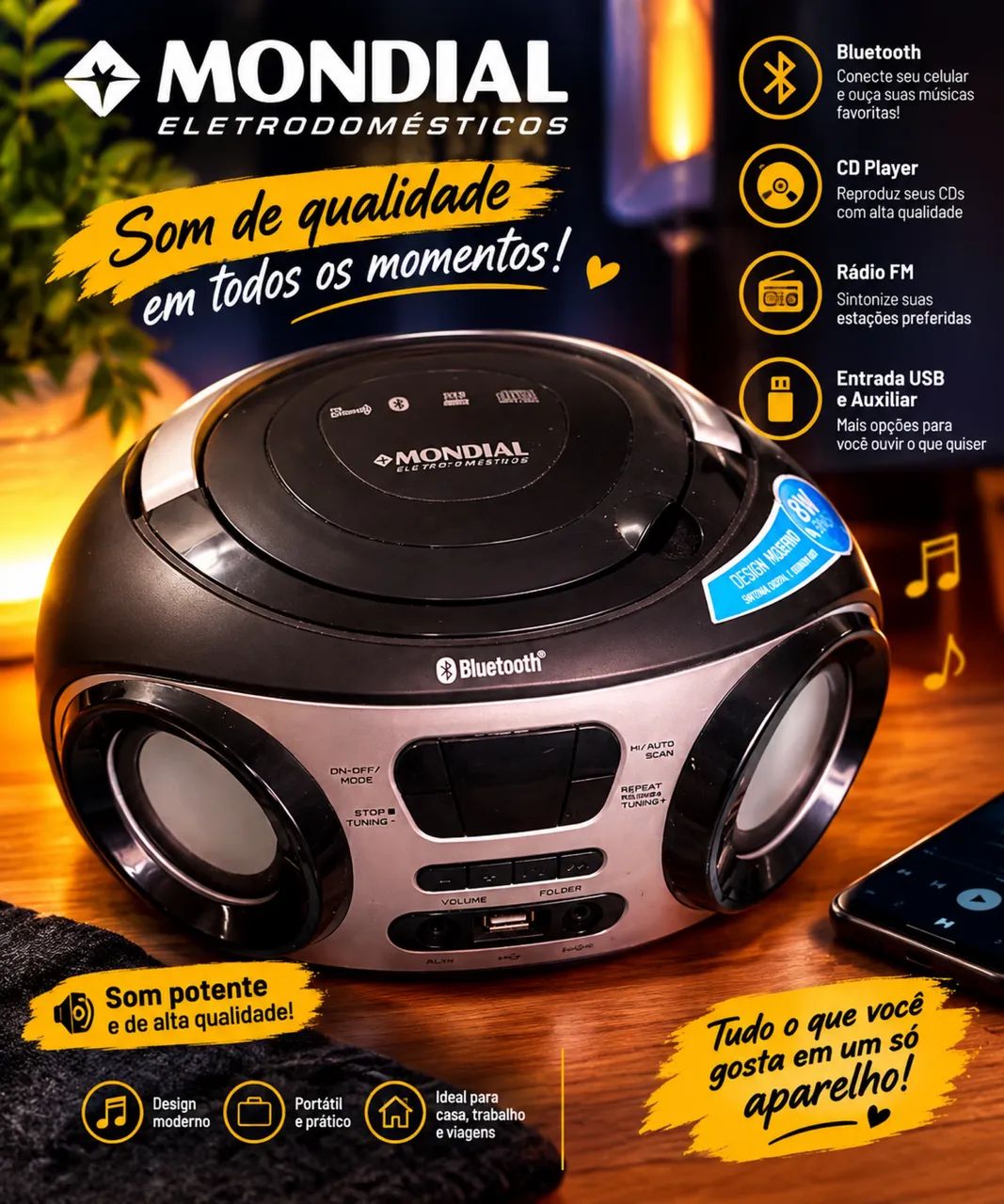 SOM BLUETOOTH E CD 