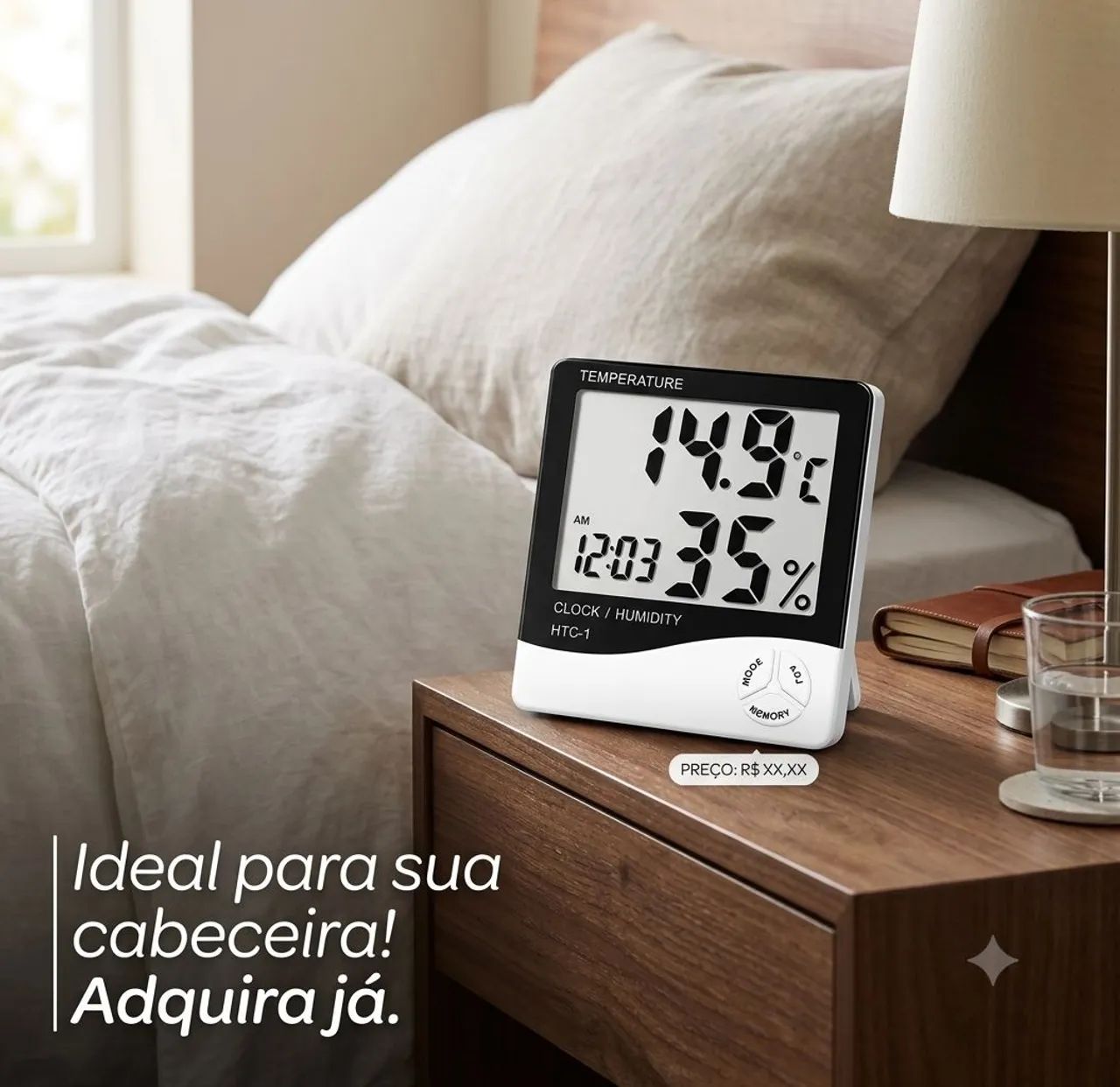 Relogio e termômetro de quarto.