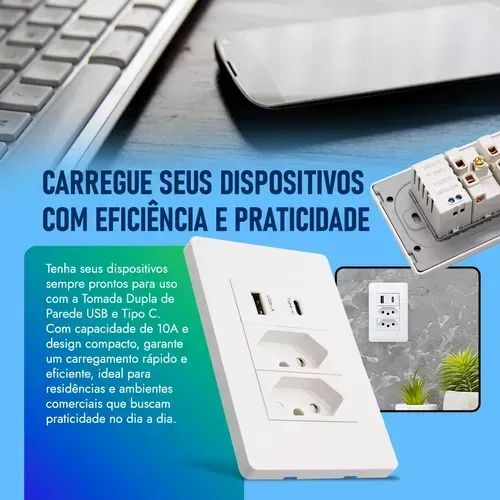 Tomada USB Duo com Entrada Tipo C - Foto 4