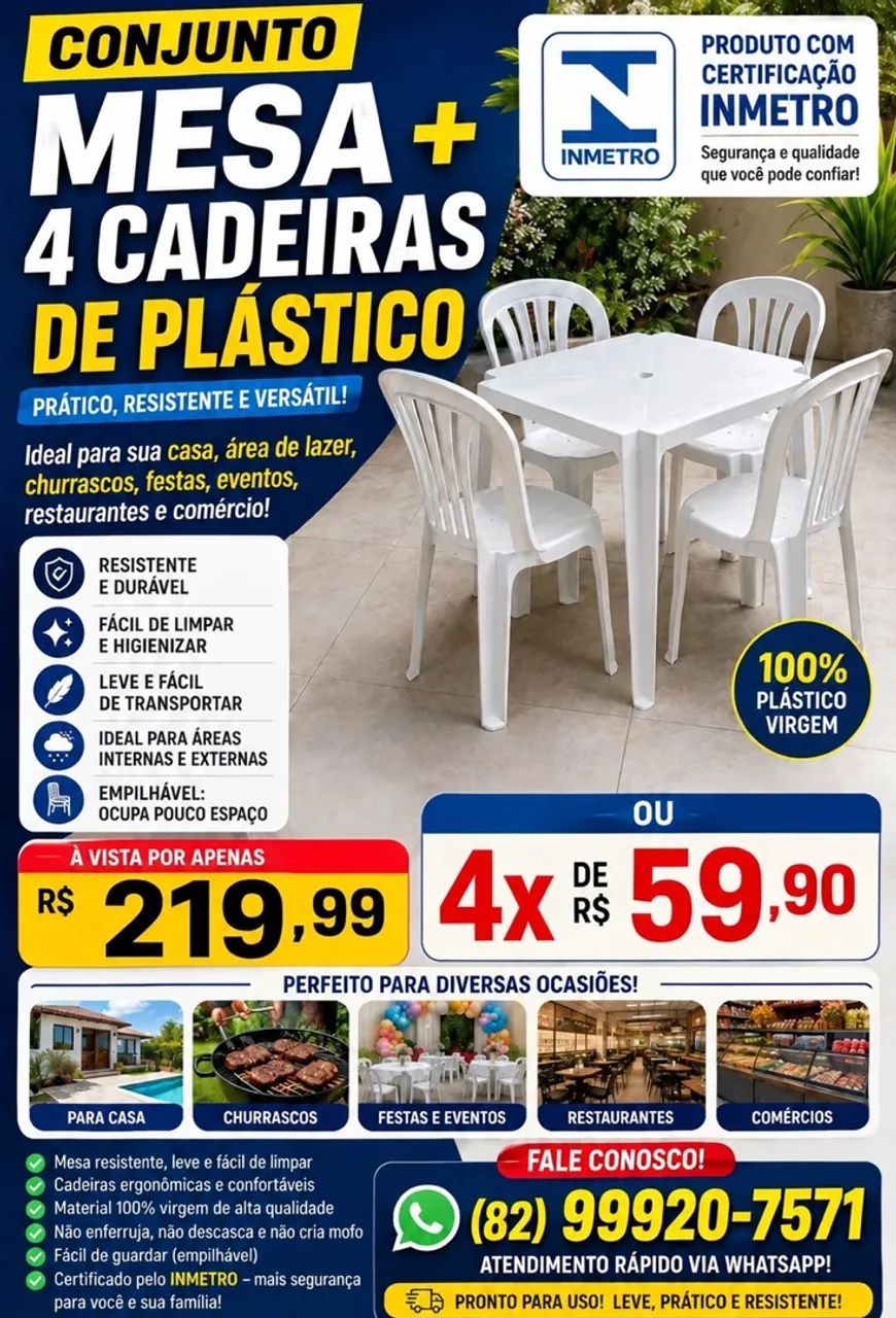 Conjunto de Mesa e Cadeiras de plásticos