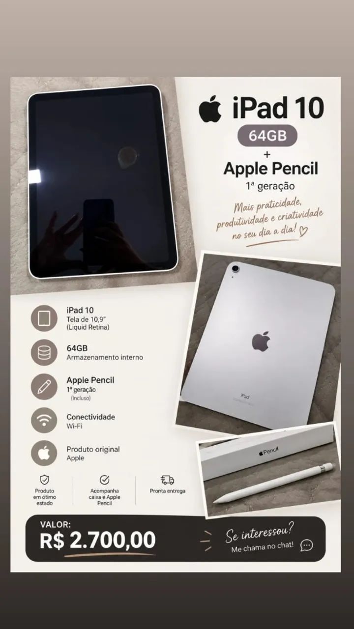 IPAD 10 64GB + APPLE PENCIL 1 GERAÇÃO