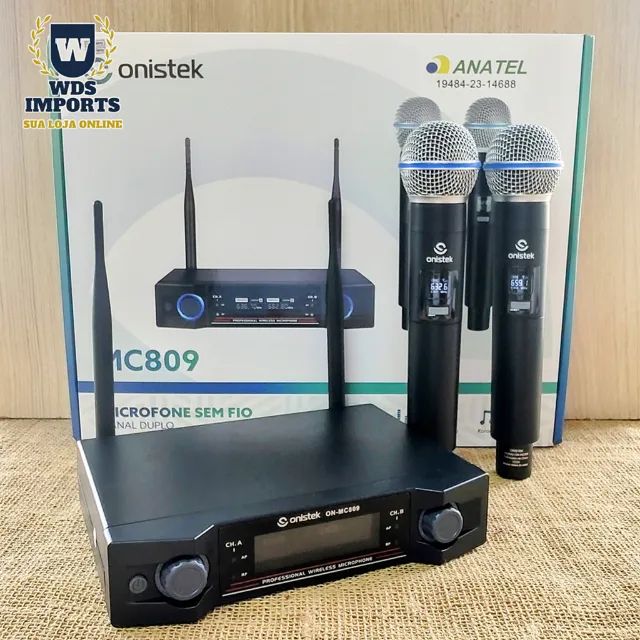 Microfone Duplo Sem Fio Uhf Visor Digital - Onistek