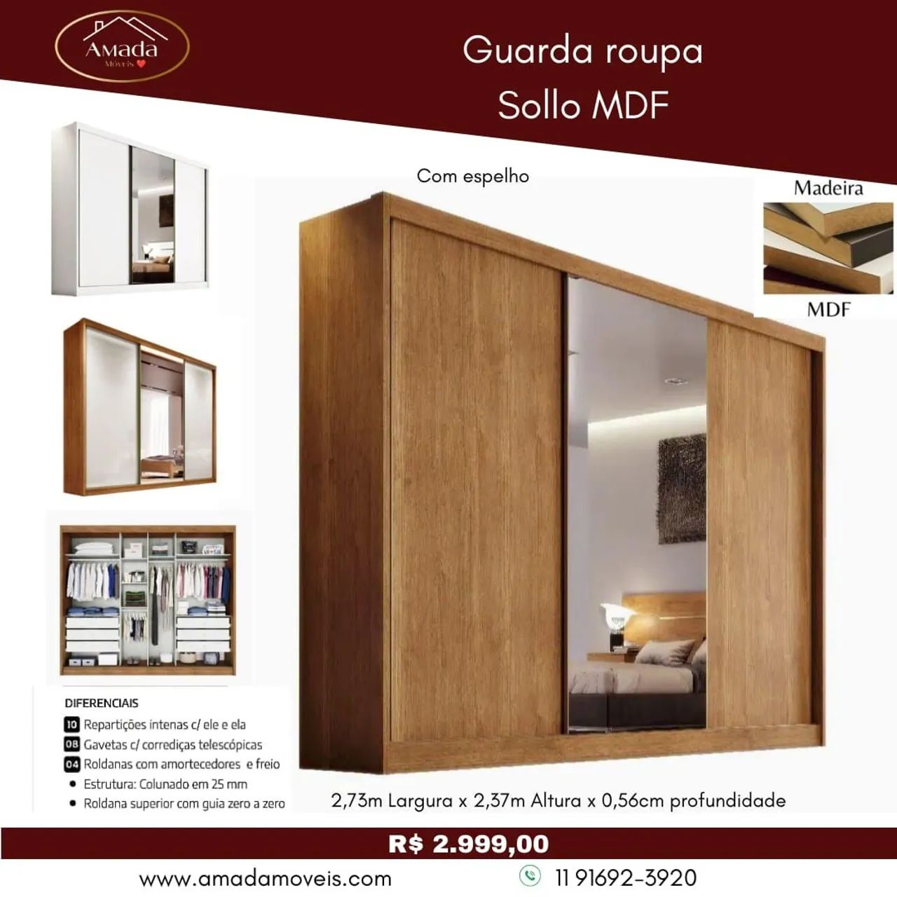Guarda roupa Sollo MDF - à pronta entrega 