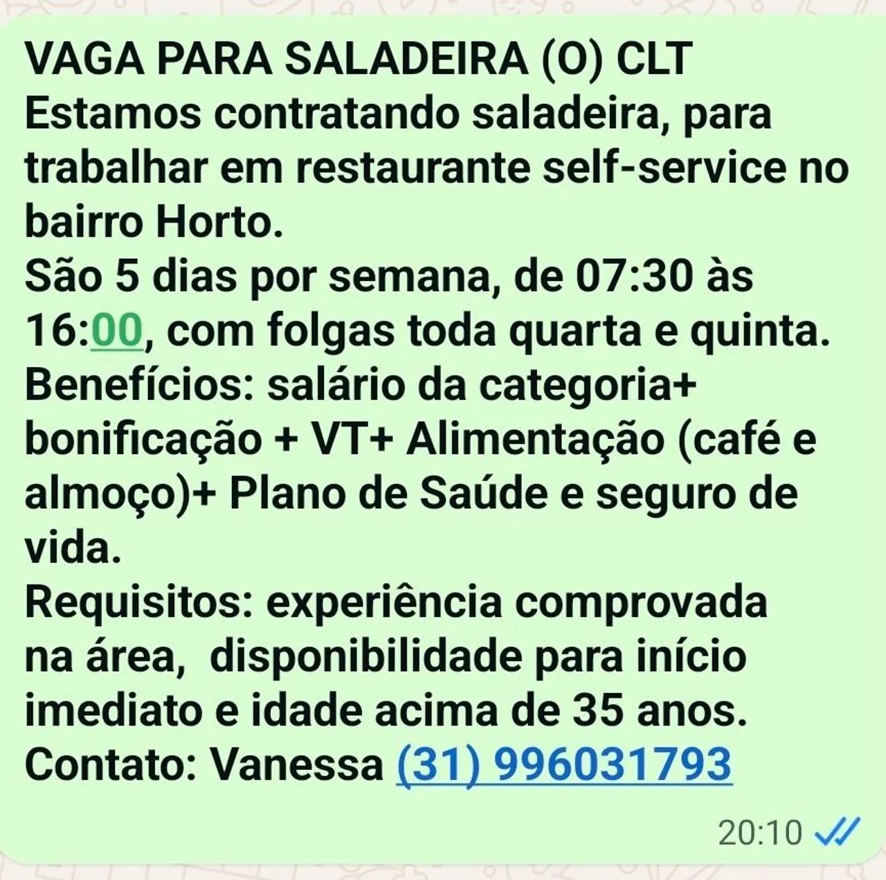 VAGA PARA SALADEIRA- CLT 1