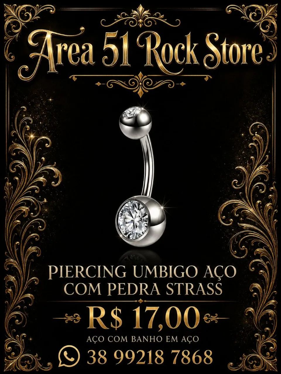 Piercing umbigo aço cirúrgico strass 