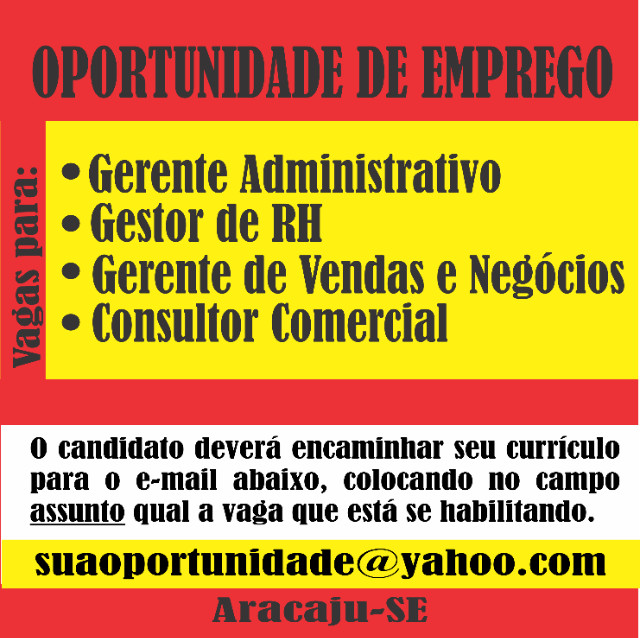 Vagas em diversas áreas: