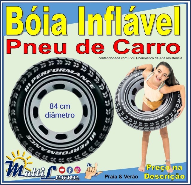 Bóia inflável Pneu de Carro, Colorida, 84cm