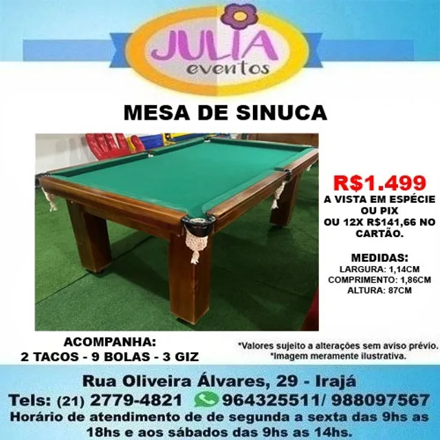 Mesinha de Sinuca Infantil Snooker Brilhar Com 02 Tacos