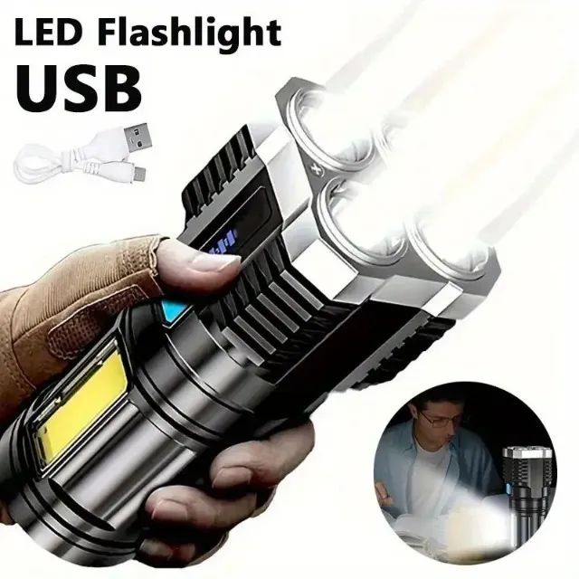Lanterna LED Tática Ultra Potente 4 Núcleos Alto Brilho Recarregável Longo Alcance - Foto 5