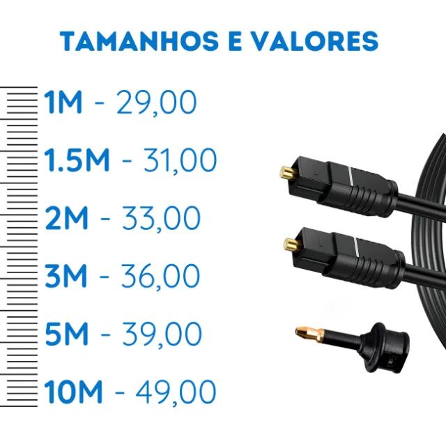 Adaptador Mini Toslink com Cabo De Áudio Óptico 1m 2m 3m 5m 10m Spdif Ótico Digital - Foto 3